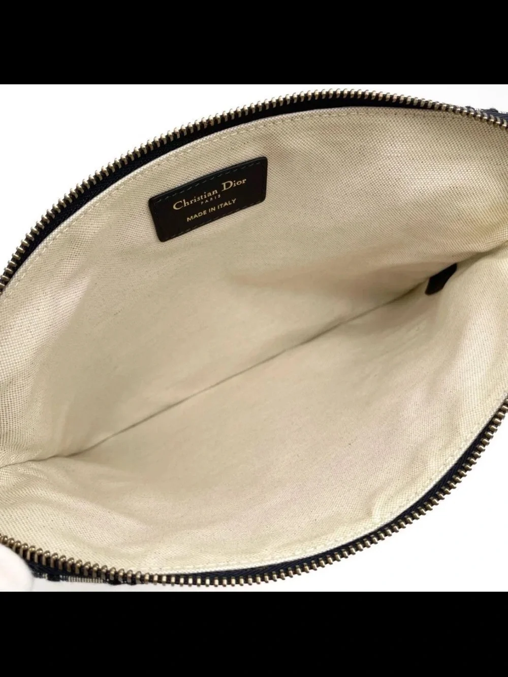 Dior Navy and Beige Monogram Zip Pouch